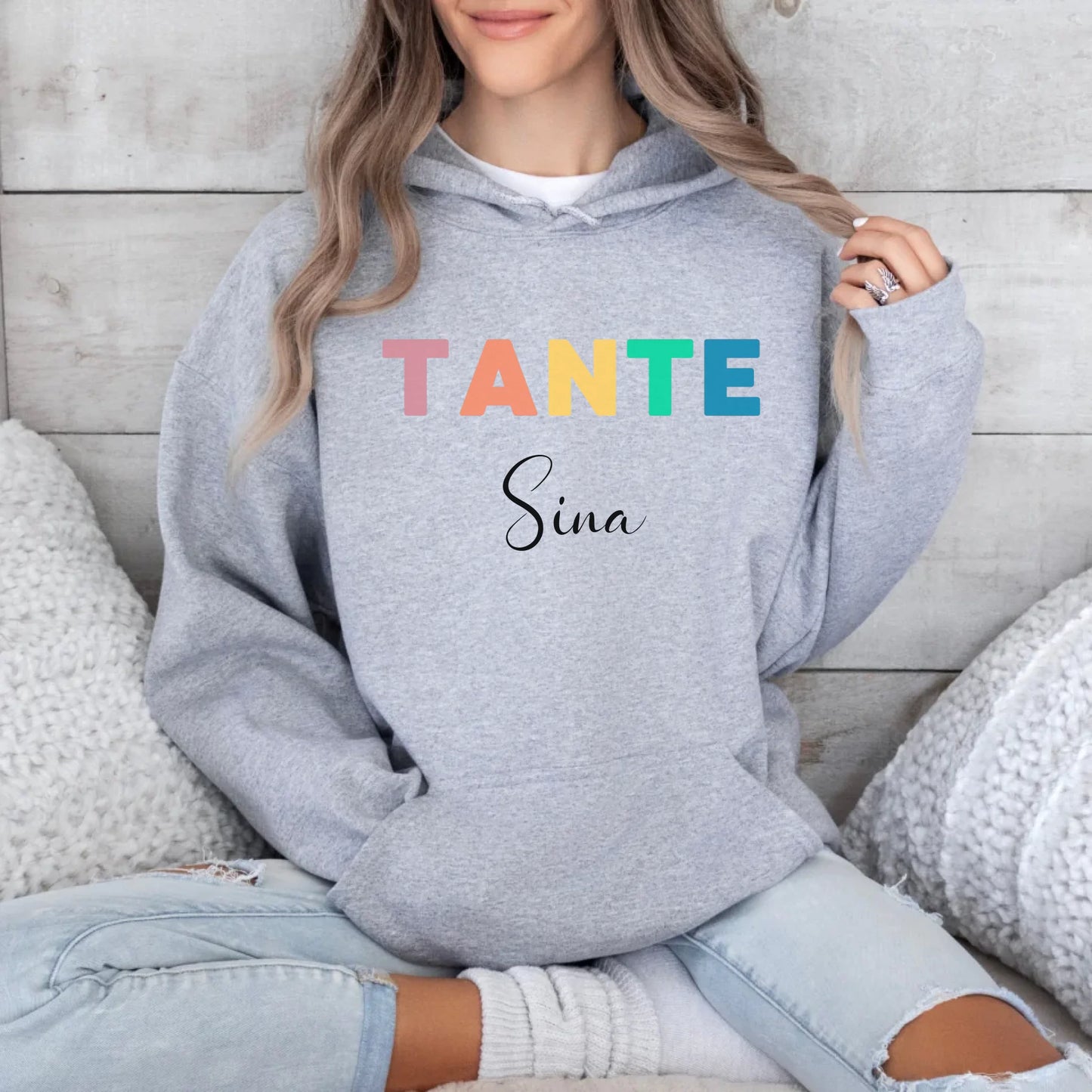Printify Bunter Tante Hoodie mit Namen Hoodie Tante Design 8 Sport Grey