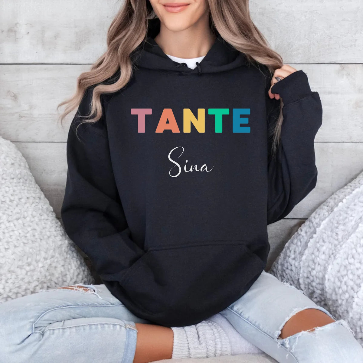 Printify Bunter Tante Hoodie mit Namen Hoodie Tante Design 8 Black