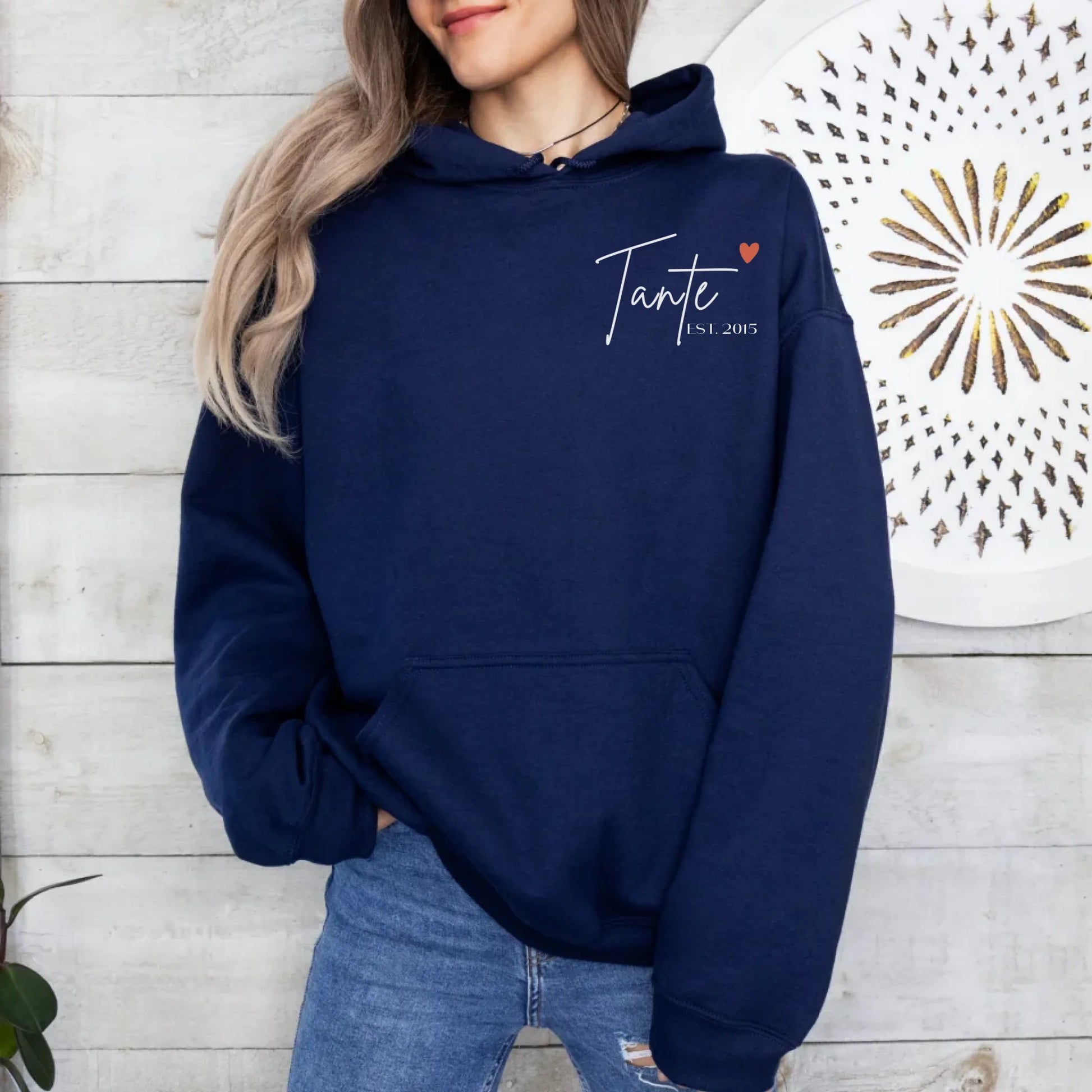 Printify Hoodie Tante mit Datum Hoodie Tante Design 1 Navy