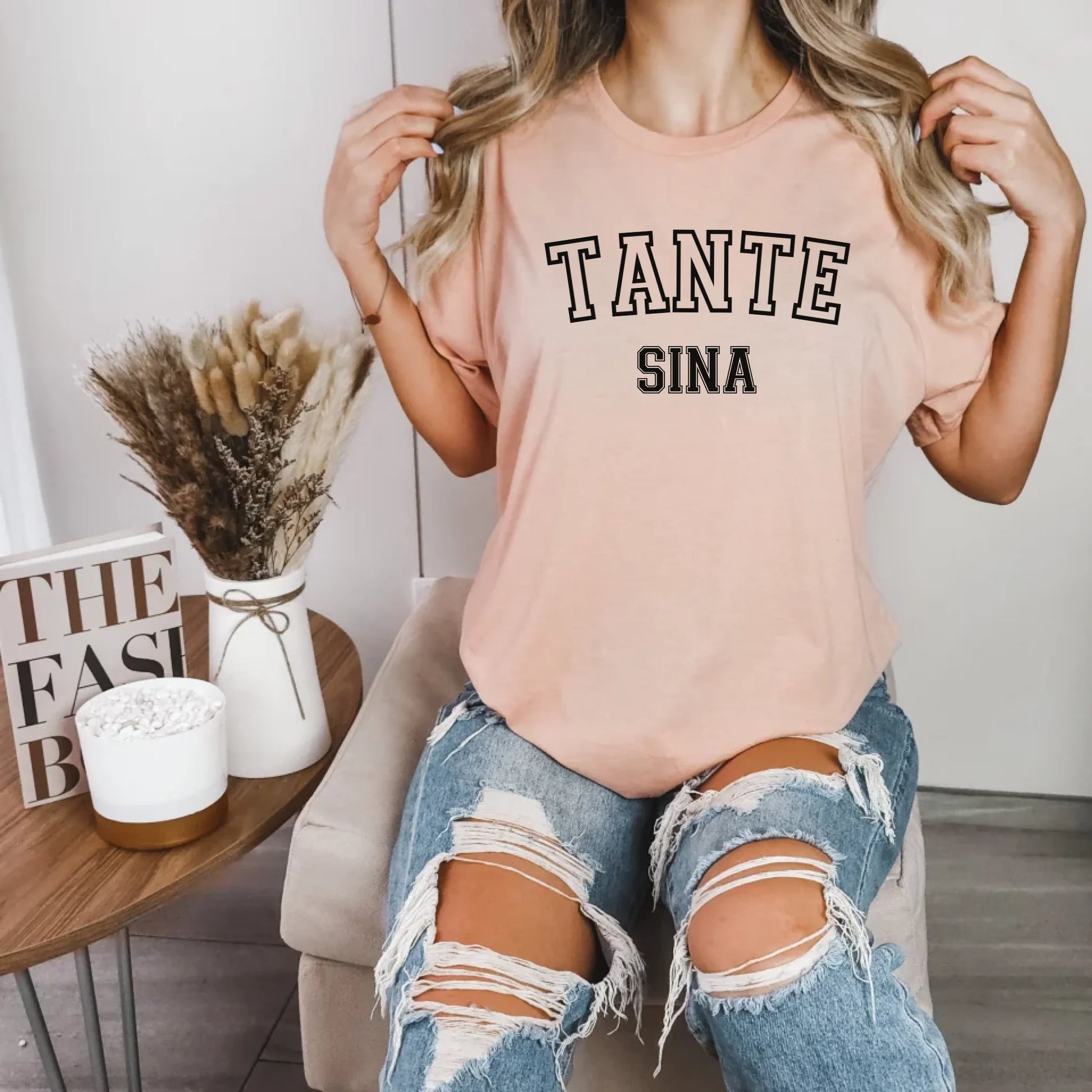 Printify Sportliches T-Shirt Tante personalisiert T-Shirt Tante Design 9 Heather Peach