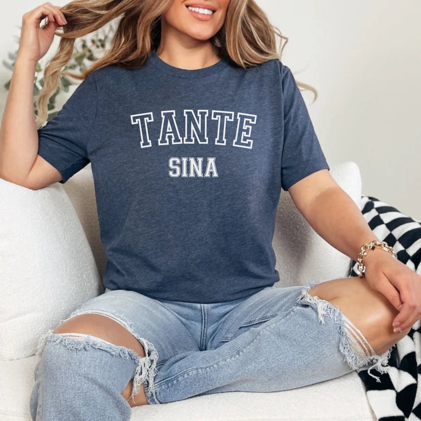 Printify Sportliches T-Shirt Tante personalisiert T-Shirt Tante Design 9 Heather Navy