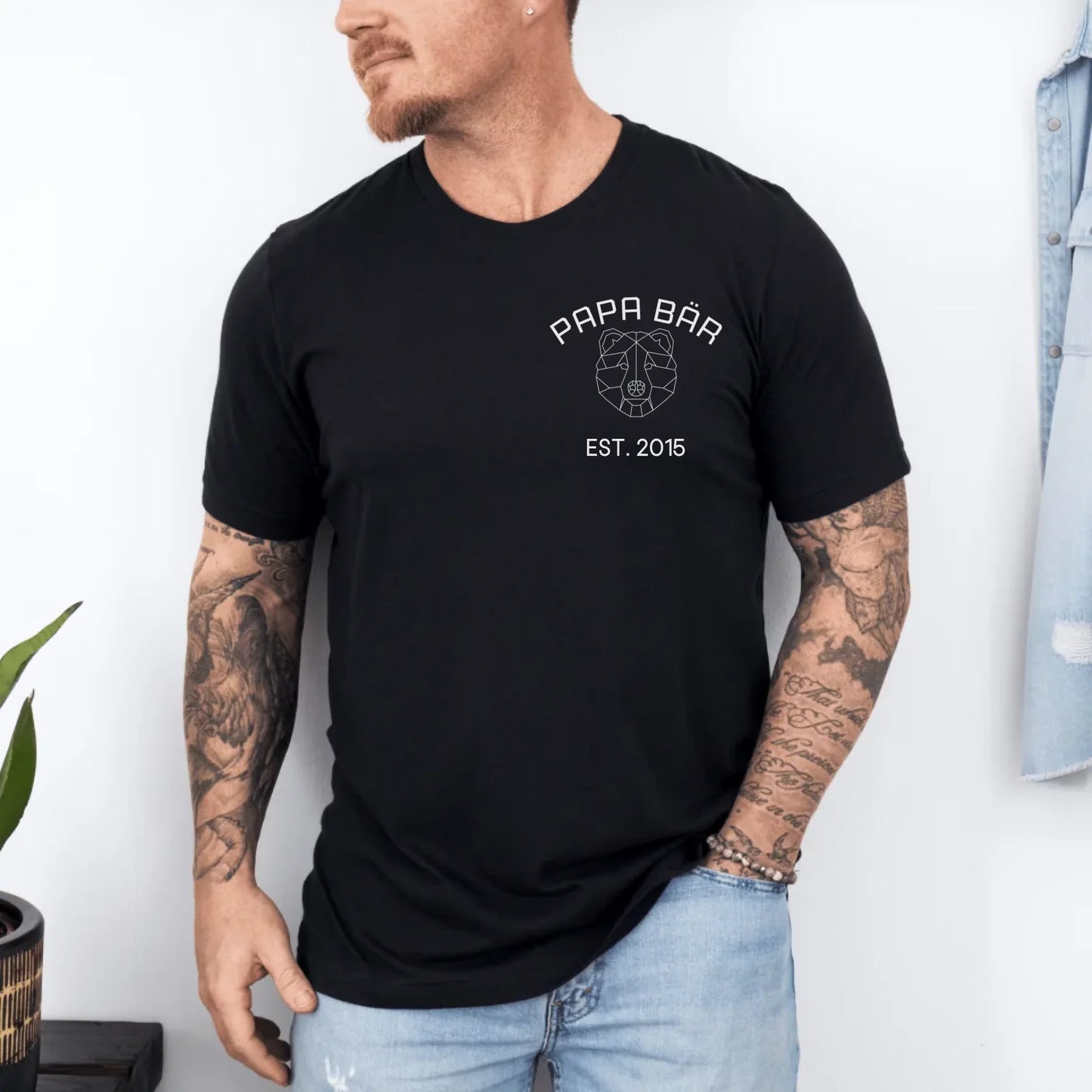 Printify Personalisierbares T-Shirt Papa Bär T-Shirt Papa Design 4 Black