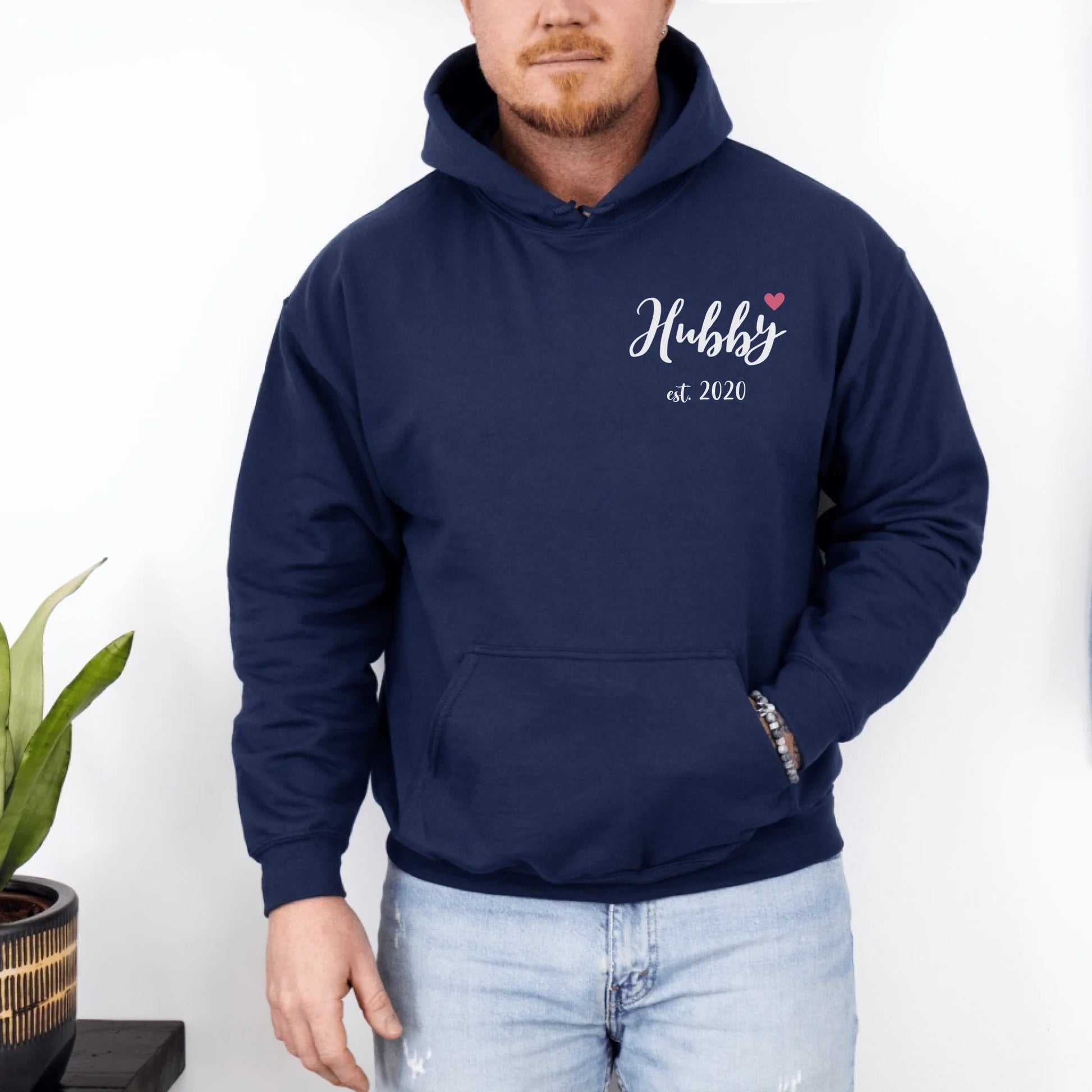 mamagibt Individuelle Partner Hoodie personalisiert mit Datum Hoodie Couple hubby Herz Navy
