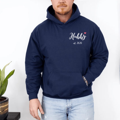 mamagibt Individuelle Partner Hoodie personalisiert mit Datum Hoodie Couple hubby Herz Navy