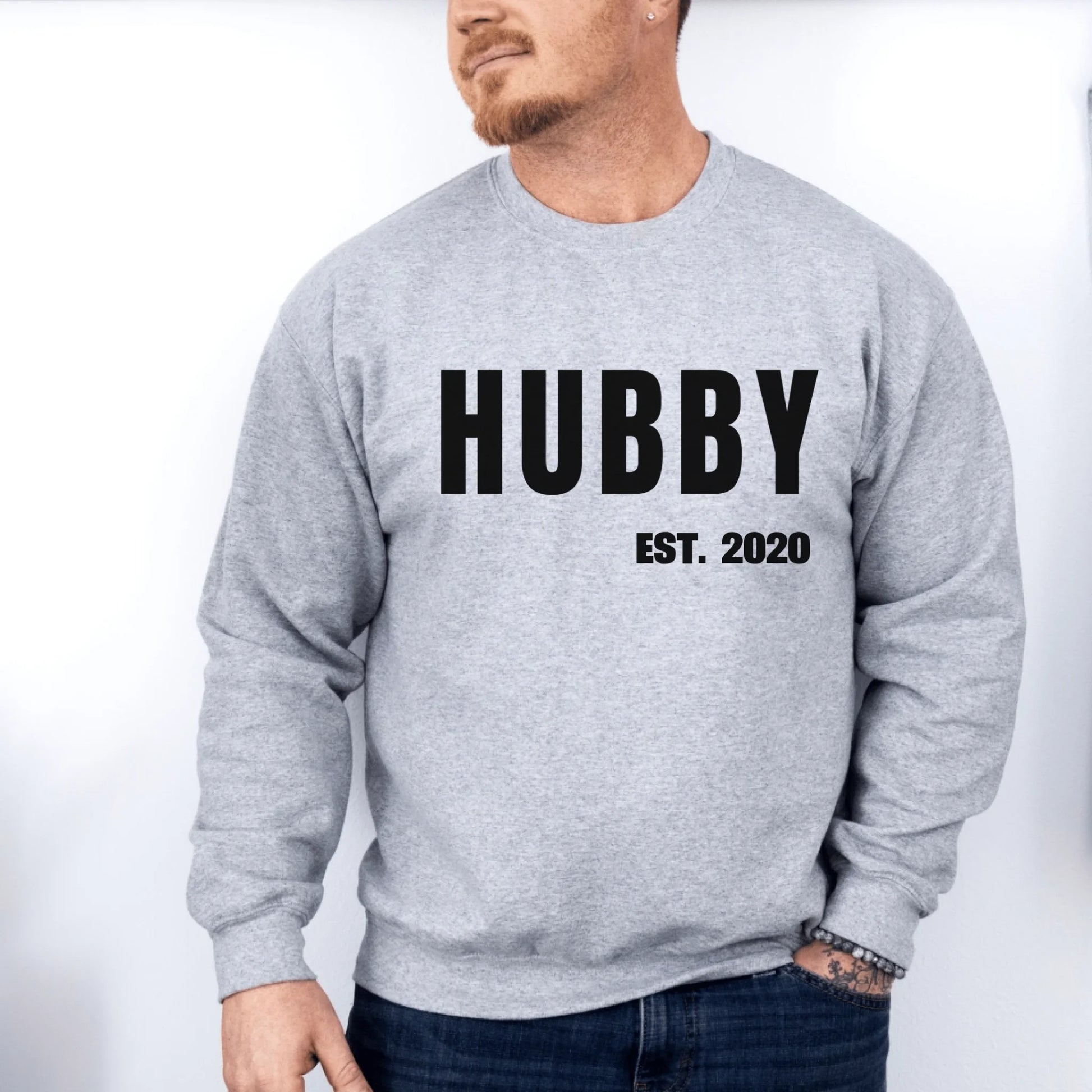 Printify Sweatshirt Couple Hubby mit Datum Sweatshirt Couple Hubby mit Datum Sport Grey