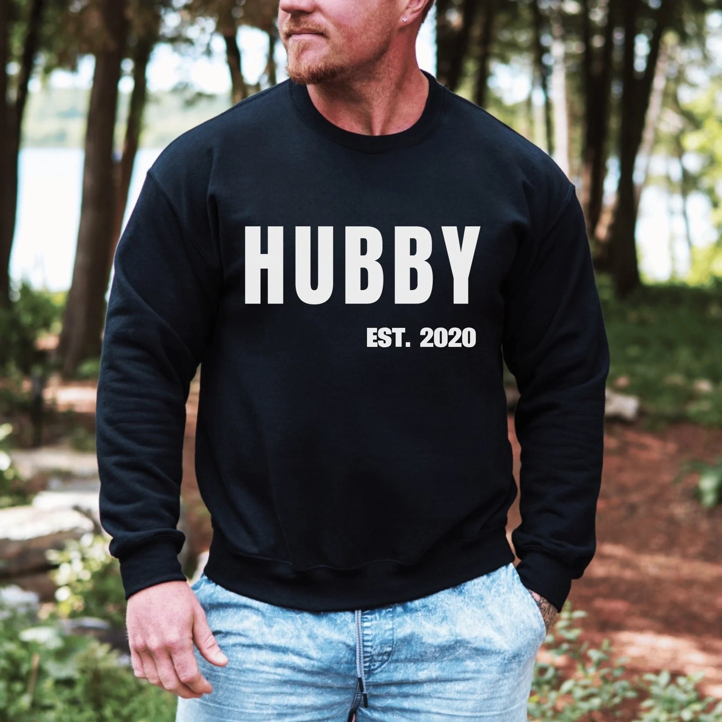 Printify Sweatshirt Couple Hubby mit Datum Sweatshirt Couple Hubby mit Datum Black