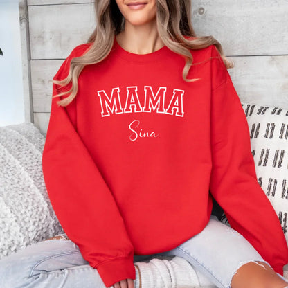 Printify Personalisierbares Mama Sweatshirt "Sport mit Namen" Sweatshirt Mama Design 9 Red