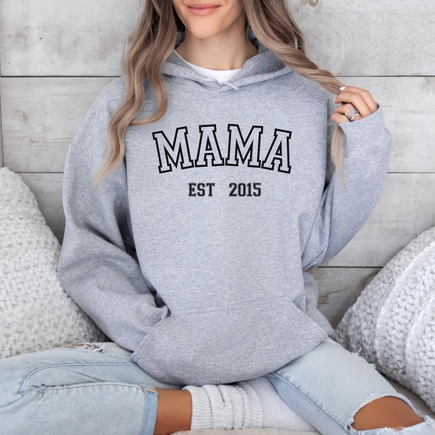Printify Personalisierbarer Hoodie Mama "Sport "mit Datum Hoodie Mama Design 10 Sport Grey