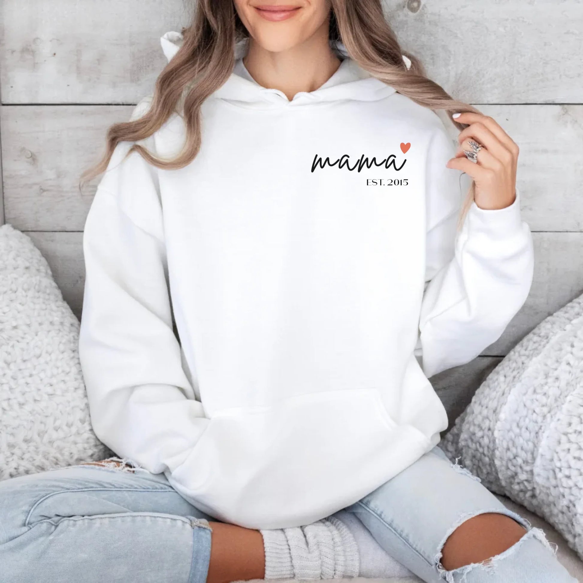 Printify Hoodie Mama personalisierbar mit Datum Hoodie Mama Design 1 White