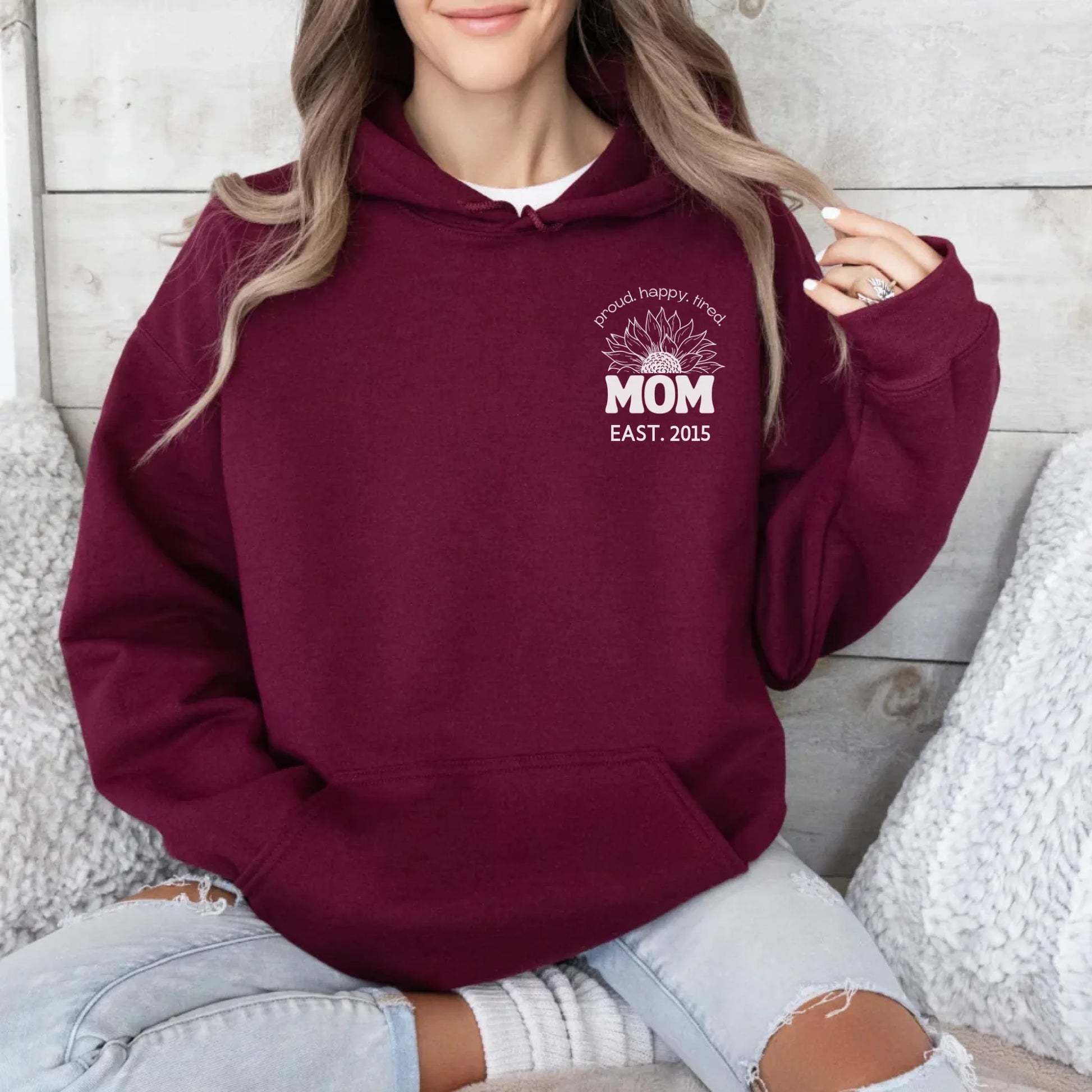 mamagibt Hoodie Mama Sonnenblume mit Datum Hoodie Mama Sonnenblume mit Datum Maroon