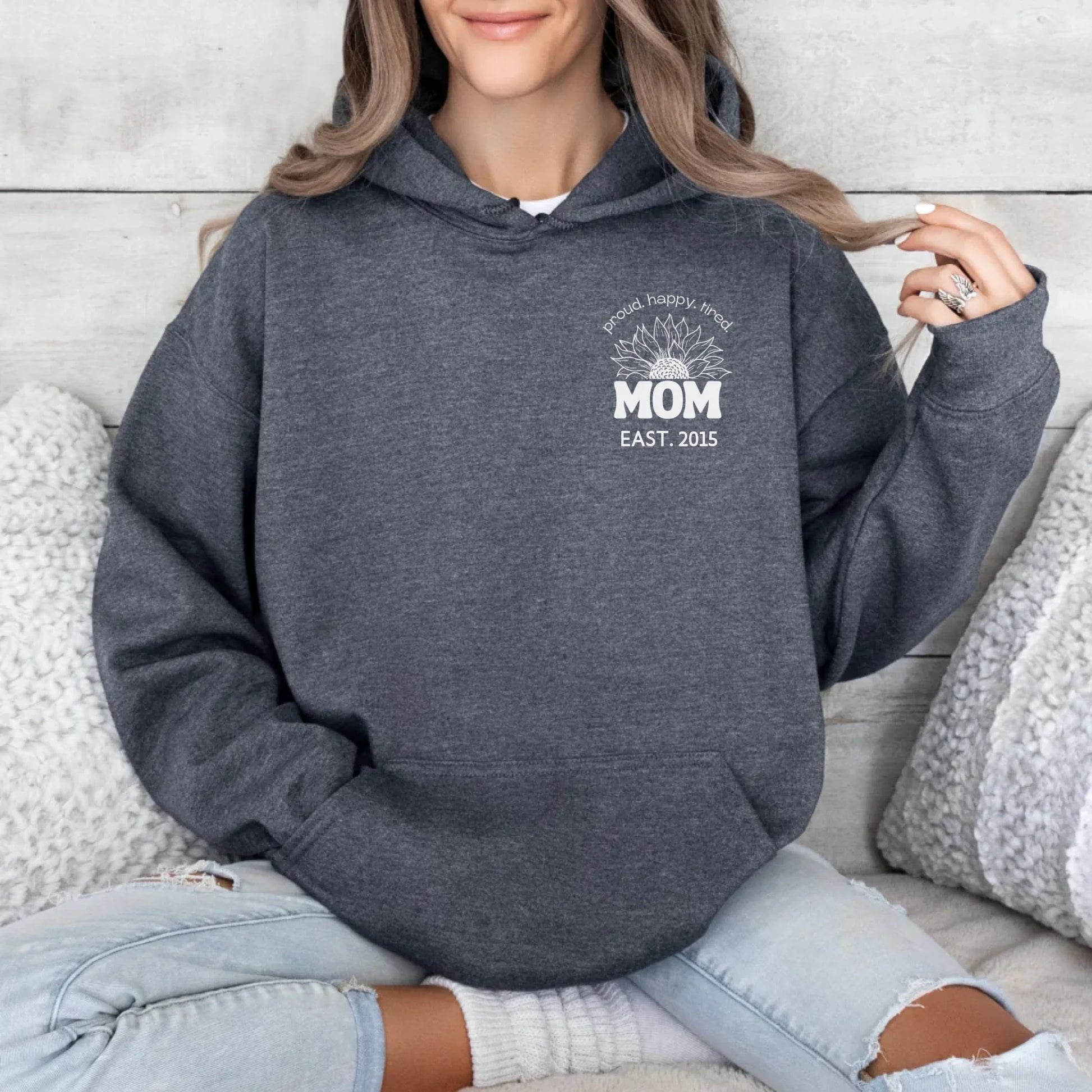 mamagibt Hoodie Mama Sonnenblume mit Datum Hoodie Mama Sonnenblume mit Datum Dark Heather