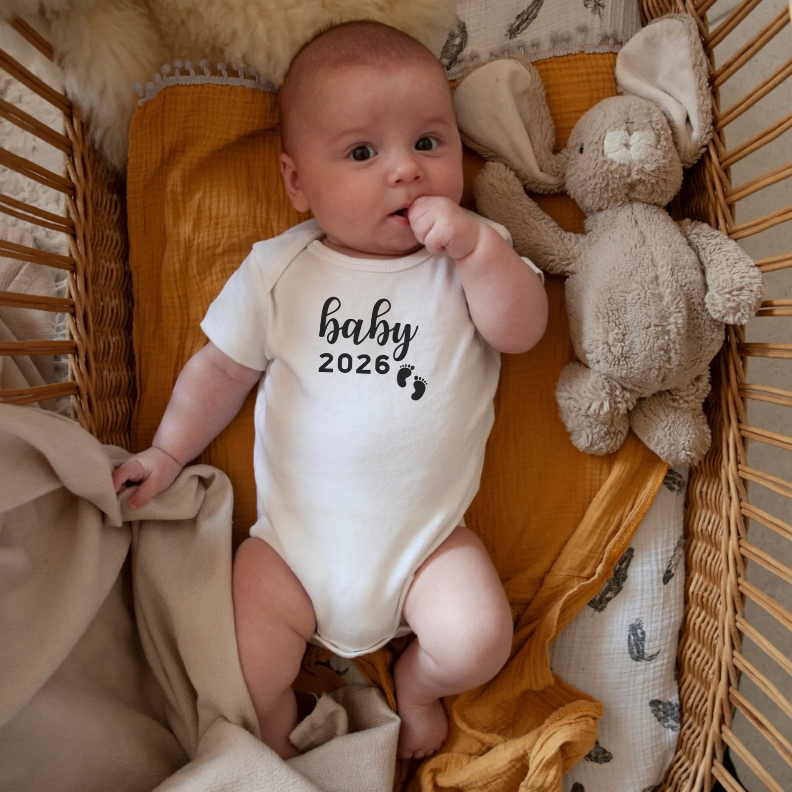 mamagibt Baby Body Ankündigung mit Datum Baby Body Schwangerschaft Ankündigung White