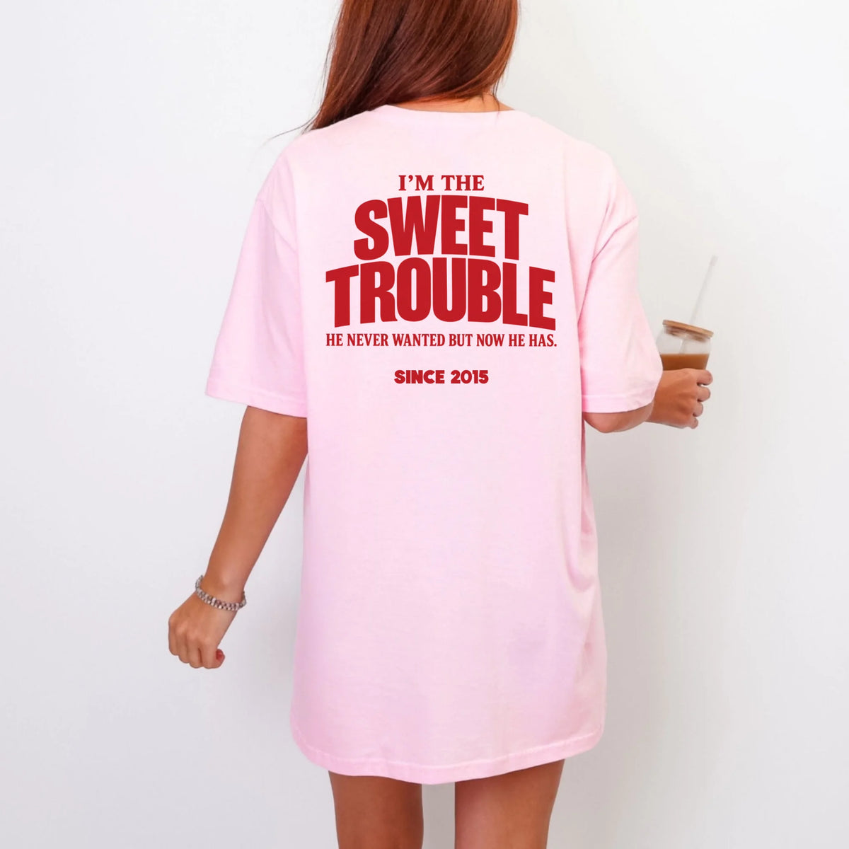 mamagibt Couple T-Shirt sweet trouble | Her Couple T-Shirt sweet trouble | Her Pink personalisiert