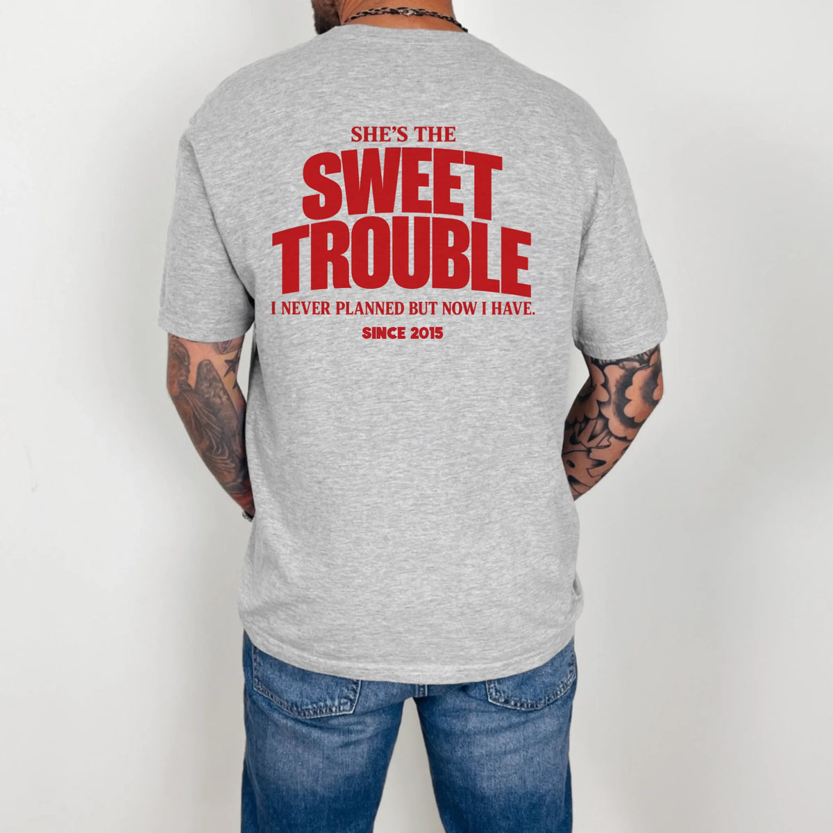 mamagibt Couple T-Shirt sweet trouble | Him Couple T-Shirt sweet trouble | Him Athletic Heather personalisiert