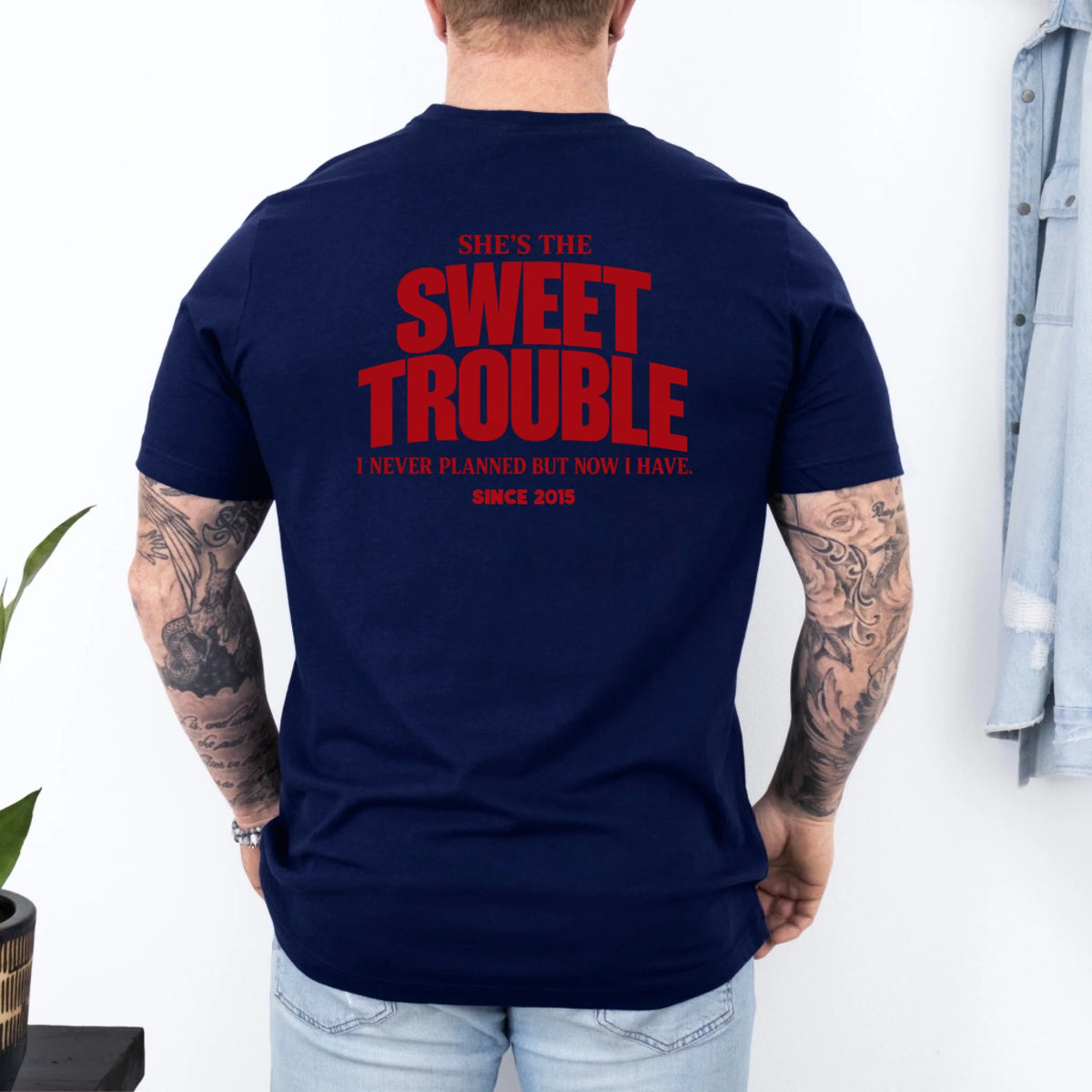 mamagibt Couple T-Shirt sweet trouble | Him Couple T-Shirt sweet trouble | Him Navy personalisiert