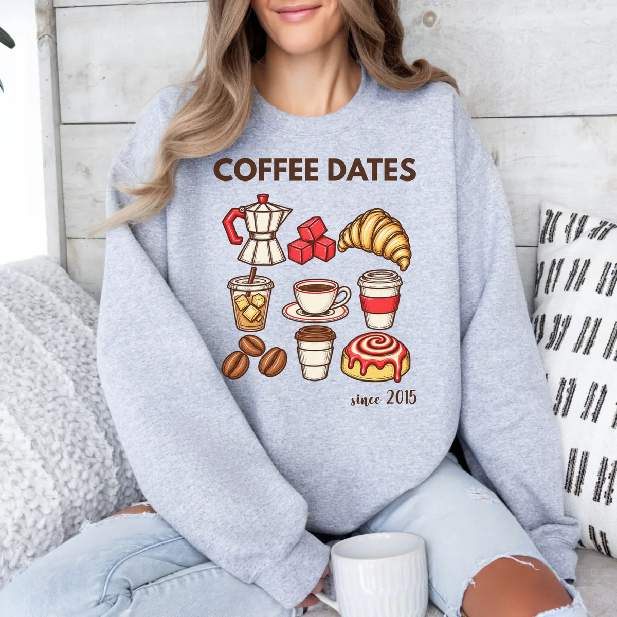 mamagibt Couple Sweatshirt Coffee Date Club | Her Sweatshirt Couple Coffee Date Club | Her Ash personalisiert