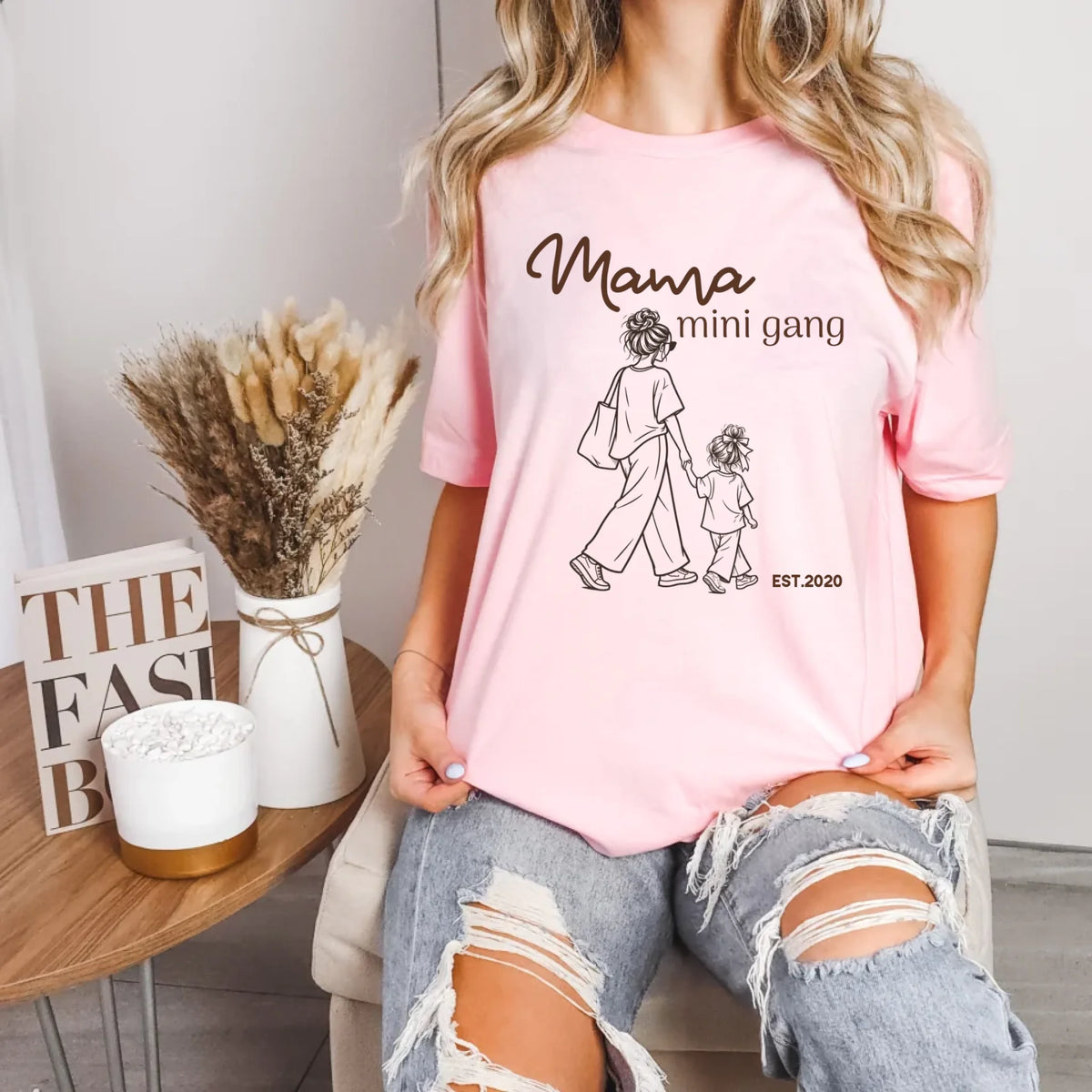 mamagibt T-Shirt Mama & Mini little Gang Mama & Mini T-Shirt little Gang Pink personalisiert
