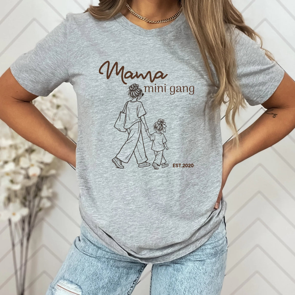 mamagibt T-Shirt Mama & Mini little Gang Mama & Mini T-Shirt little Gang Ash S personalisiert