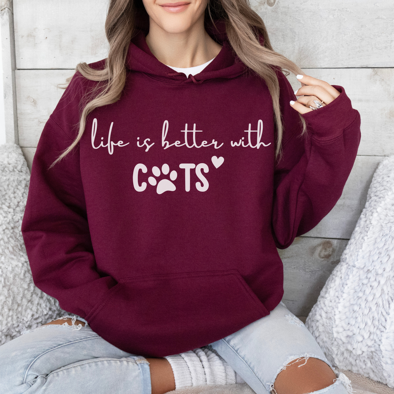 mamagibt Hoodie Haustier life is better with cats Maroon