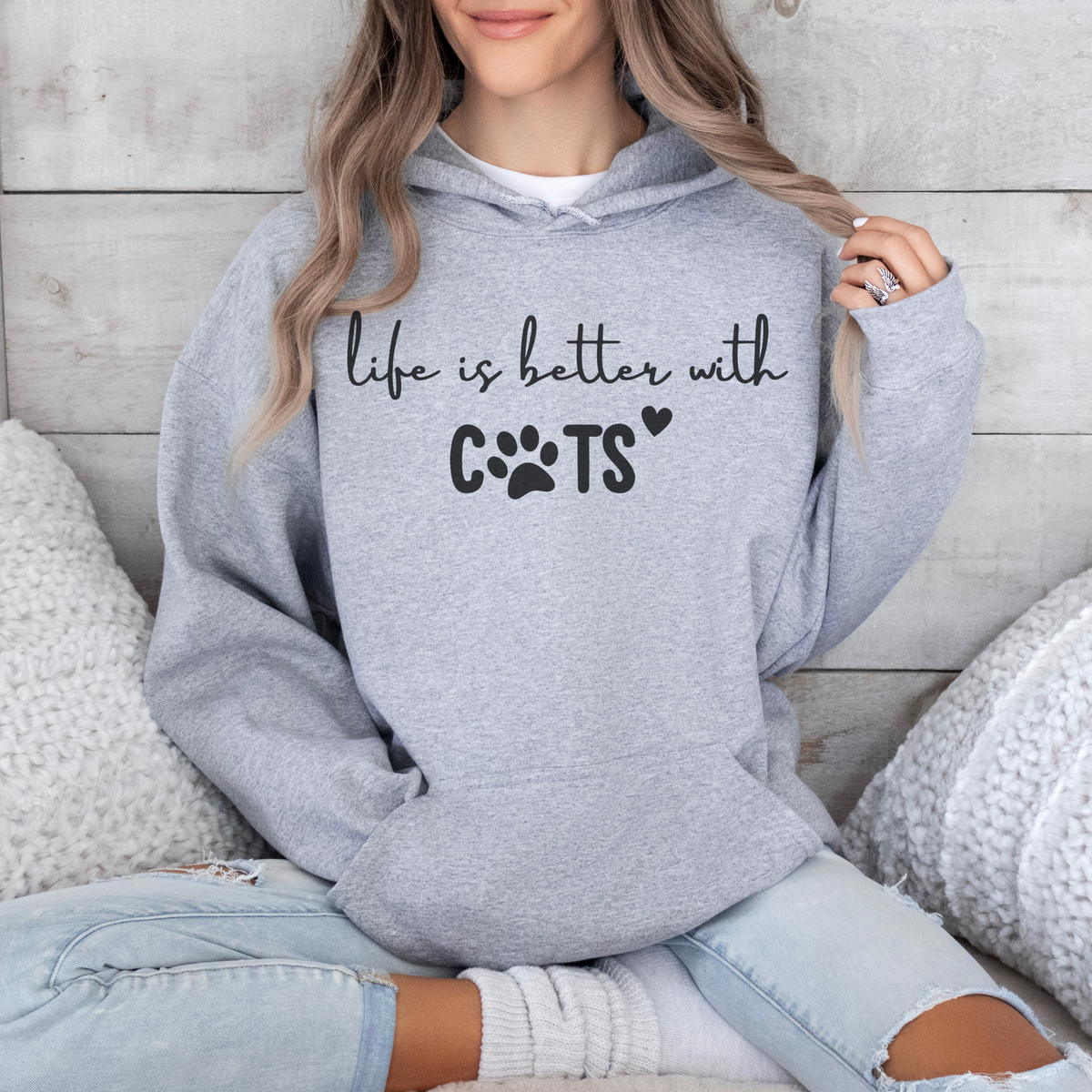 mamagibt Hoodie Haustier life is better with cats Sport Grey