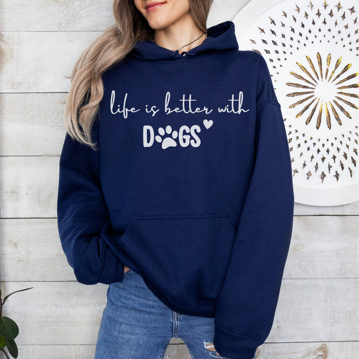 mamagibt Hoodie life is better with dogs Navy