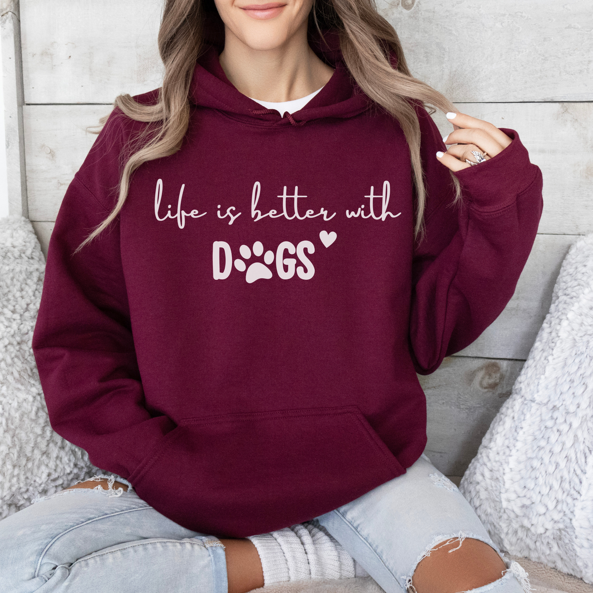 mamagibt Hoodie life is better with dogs Maroon