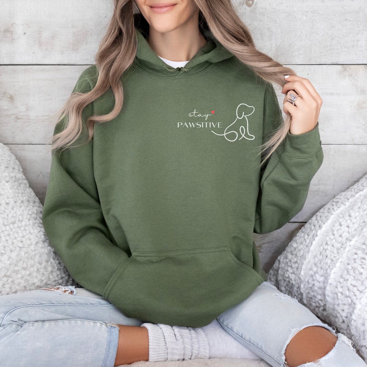 mamagibt Hoodie Haustier stay pawsitive Military Green