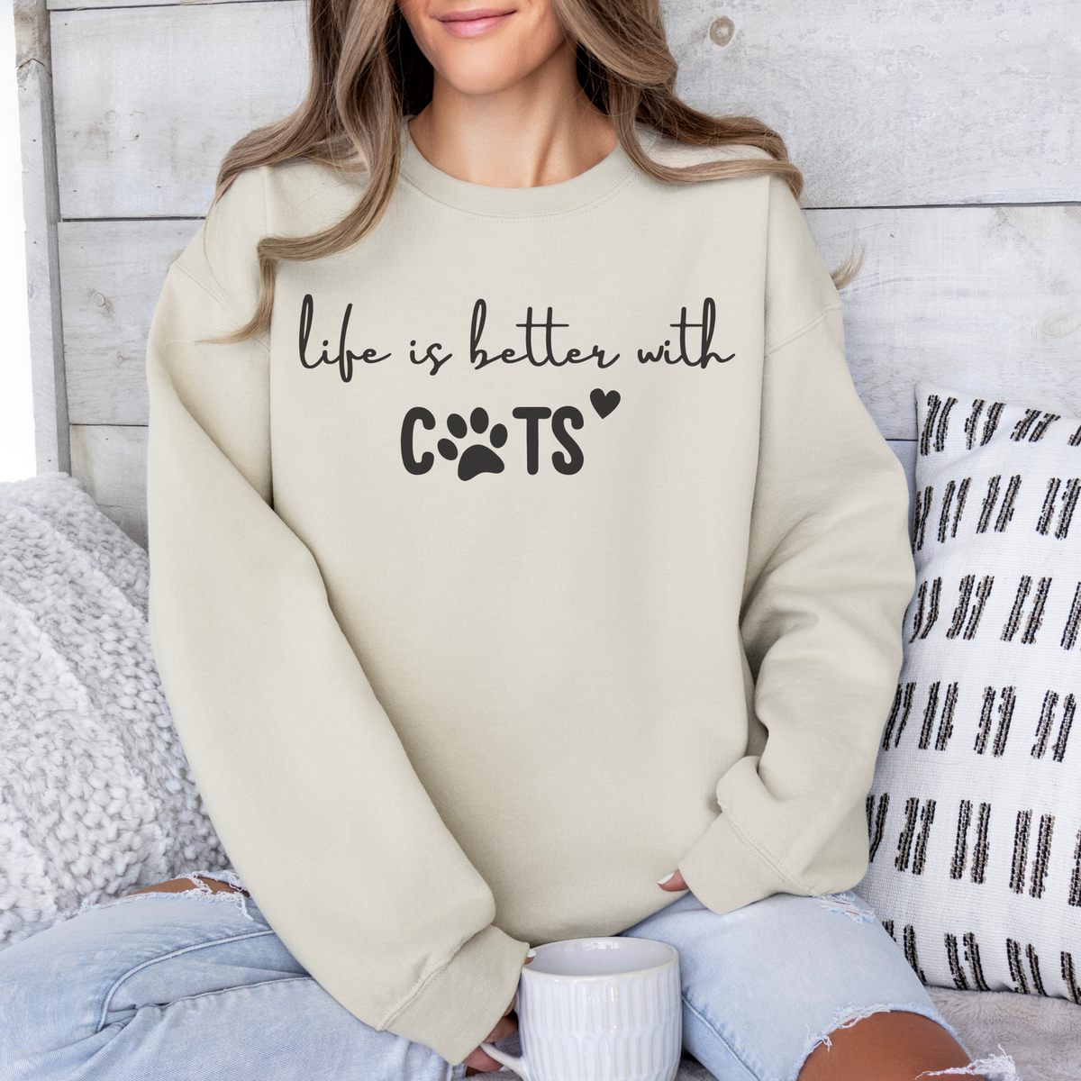 mamagibt Sweatshirt Haustier life is better with cats Sand