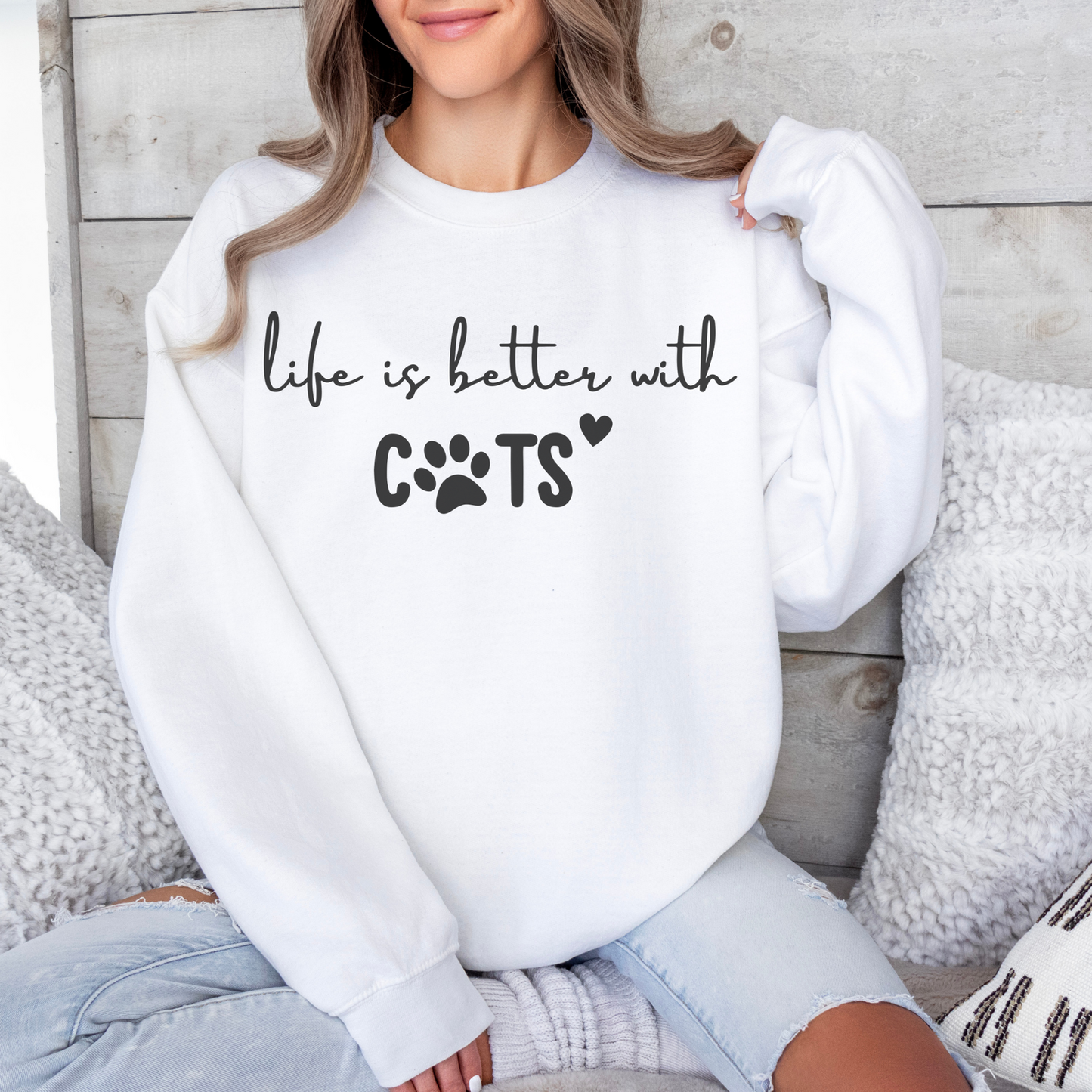 mamagibt Sweatshirt Haustier life is better with cats White