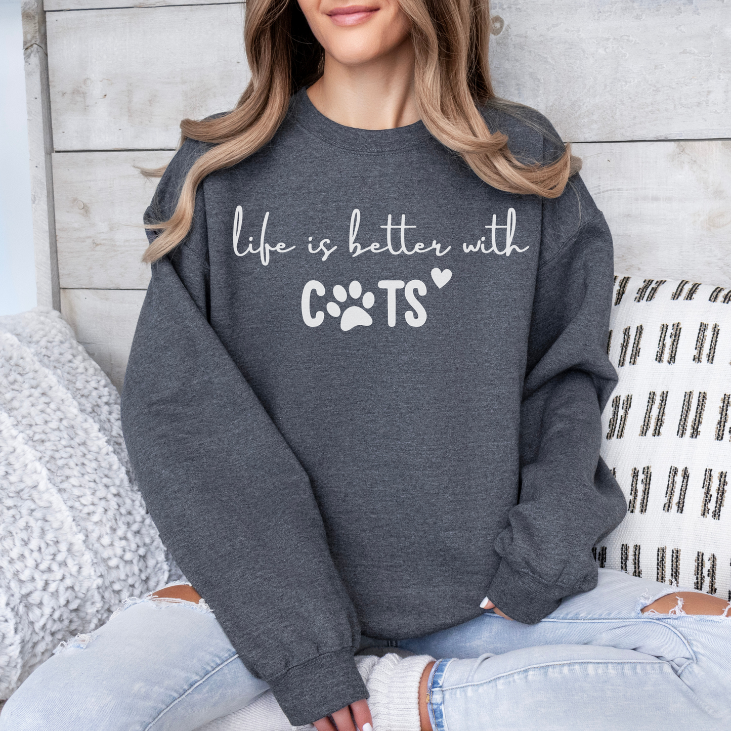 mamagibt Sweatshirt Haustier life is better with cats Dark Heather