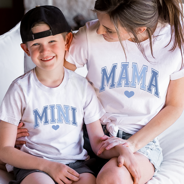 T-Shirt Mama und Mini Blau